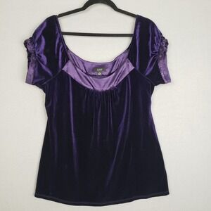 GNW Women's Size 12 Crushed Velvet Babydoll Top Purple Holiday Victorian Goth